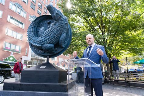 sculpture celebrates  enduring myth   nyc sewer alligator