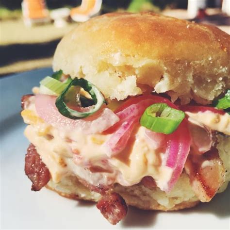 pimento cheese ham biscuit sandwiches  pickled red onions ham