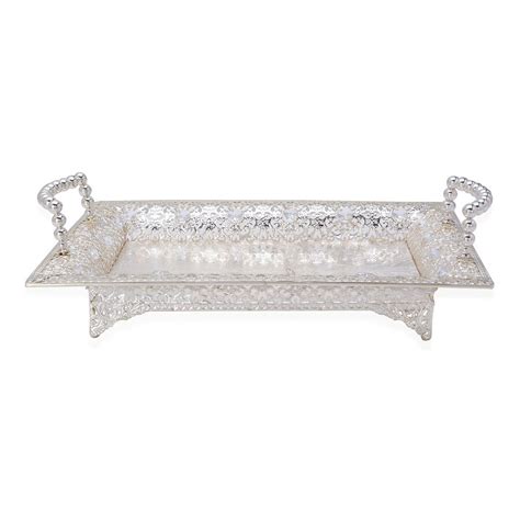Silver Tone Tray Decorated With Simulated White Diamond And White