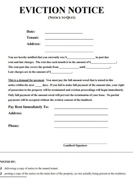 eviction notice forms   printable word  formats samples