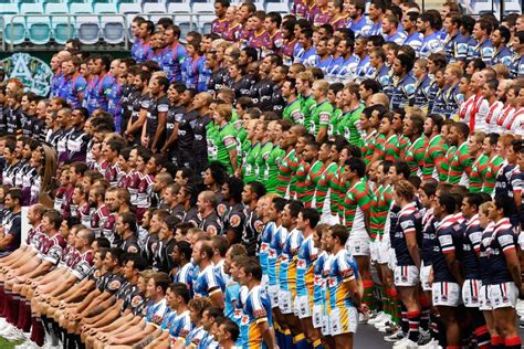 All 16 Nrl Teams Pose For A Mass Photo At The 2008 Fans