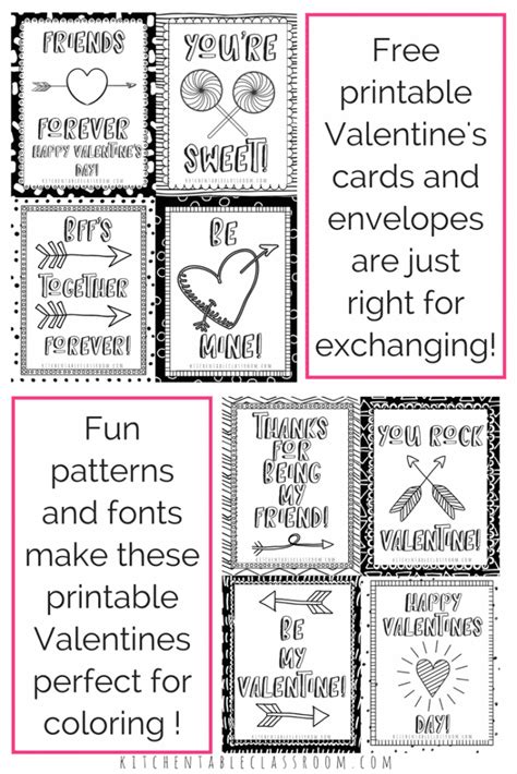 printable valentine cards  color  kitchen table classroom