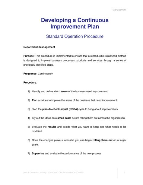 developing  continuous improvement plan template  business   box
