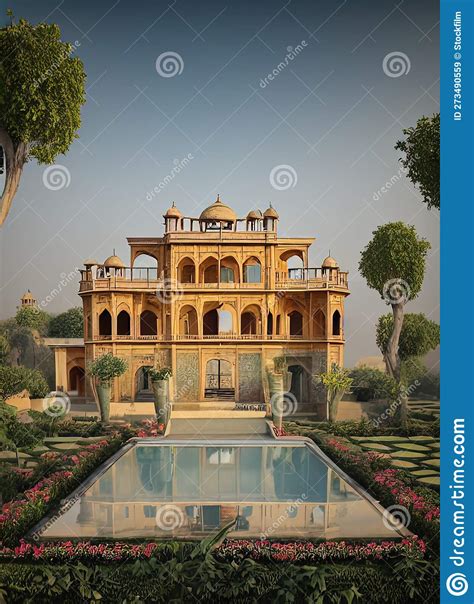fictional mansion  chiniot punjab pakistan stock illustration illustration  garden
