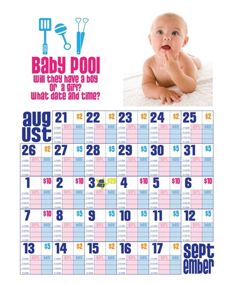 universal  baby due date pool   calendar printable