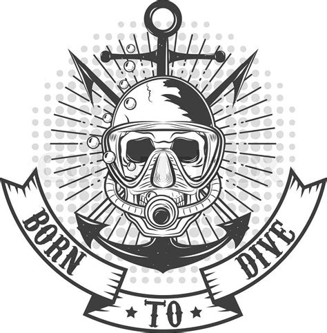 diver logo  vector diver skull  short  label design template vector illustration