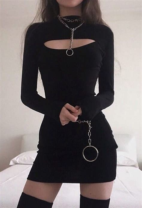 Black Solid Long Sleeve Dress Ropa Emo Ropa Gótica Ropa Gotica Mujer