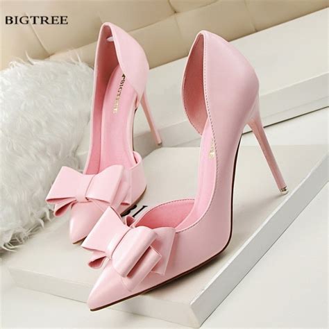 New Spring Autumn Women Elegant Pumps Sweet Bow High Heeled Shoes Thin