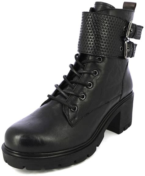 buy black ankle length boots  dual buckle closure