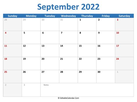 september  printable calendar  holidays