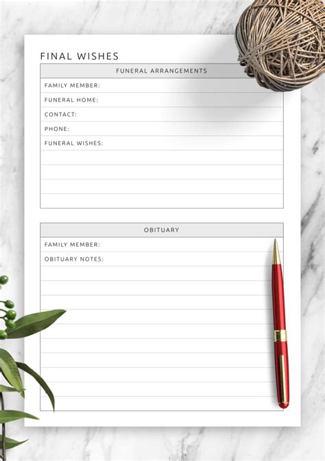 printable funeral wishes template fillable form