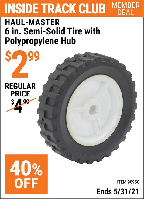 haul master 6 in semi solid tire with polypropylene hub for 2 99