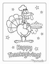 Coloring Thanksgiving Pages Turkey Easy Kids Chef Pie Cartoon Adults sketch template