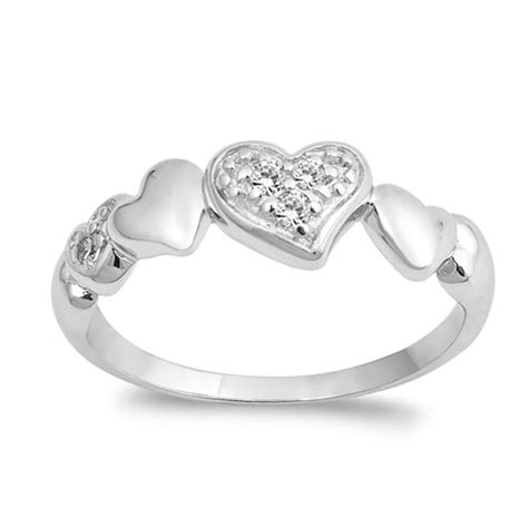 Sac Silver Clear Cz Heart Promise Shiny Girls Ring New 925 Sterling