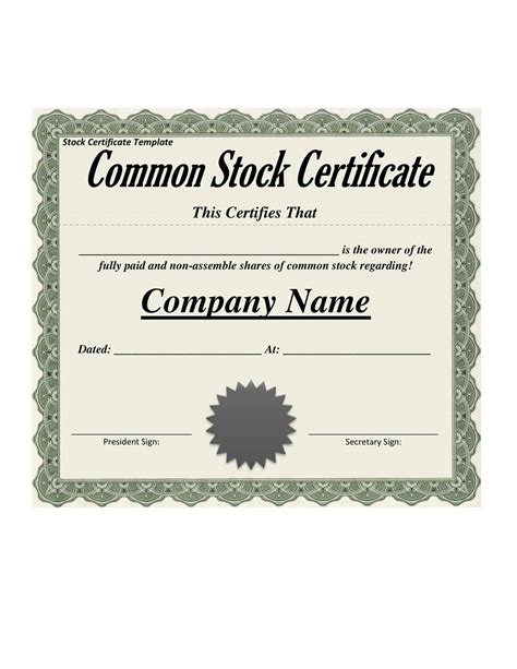 printable stock certificate templates  word