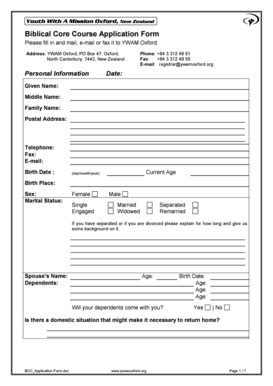fillable  bccapplication form ywam oxford fax email print pdffiller