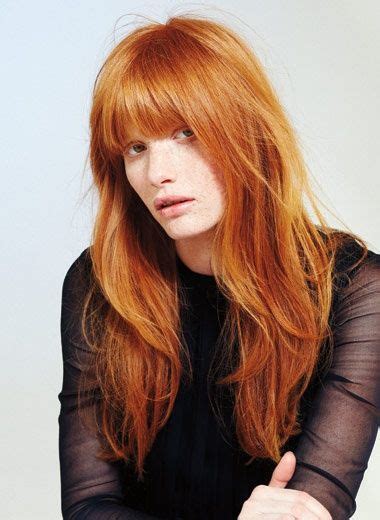 Ginger Long Hair With Heavy Blunt Bangs Hair Styles