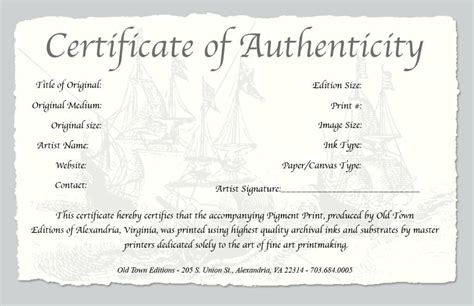 certificate  authenticity  fine art print statement template