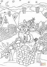 Santa Coloring Claus Pages Christmas Chimney House Presents Down Printable Entering Via Fireplace Print Color Come Drawing Merry Getcolorings Cool sketch template