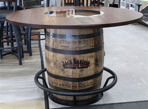 jack daniels whiskey barrel table w footring and glass top laber s