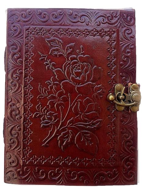 vintage retro notebook  real leather cover  embossed rose
