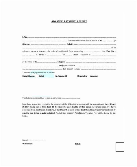 advance payment agreement letter luxury  sample advance payment
