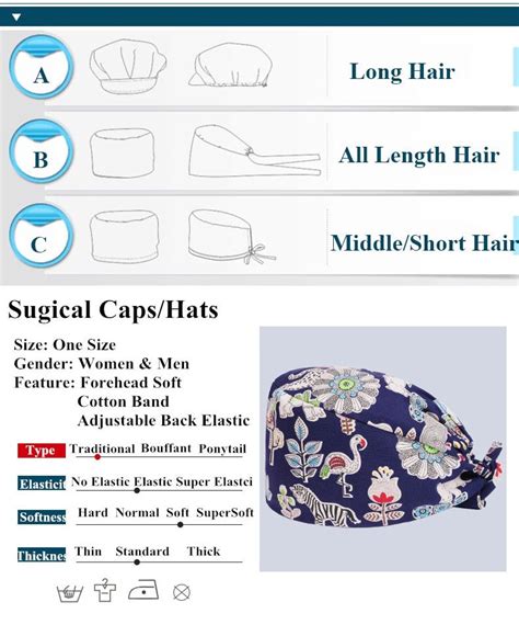 pixie scrub cap printed pattern surgical hat women  men  cotton