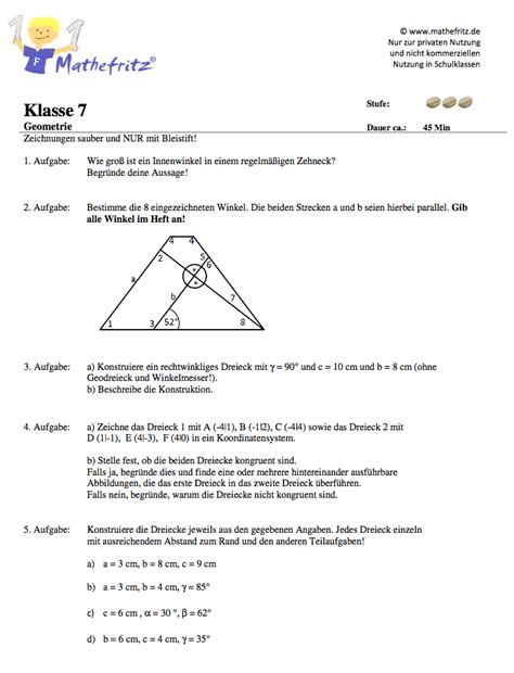 geometrie klassenarbeit klasse  dreiecke ssw sws wsw