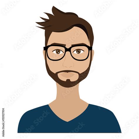 Cartoon Avatar Man With Brown Hair Wearing Eyeglasses Front View Over