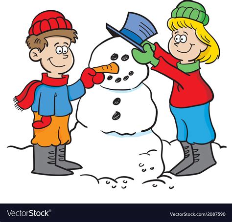 cartoon kids building  snowman royalty  vector image