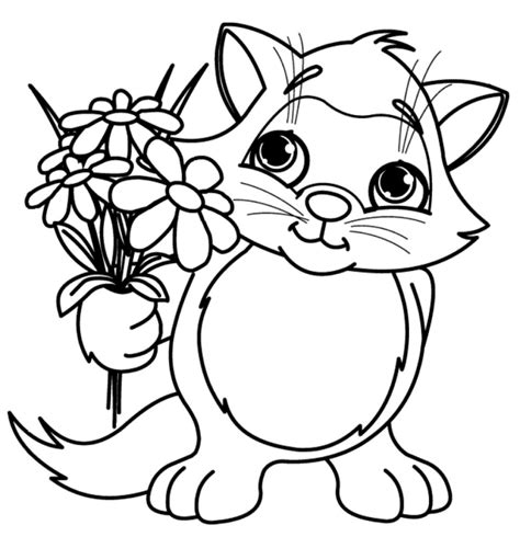 cute cat  flowers coloring page  printable coloring pages