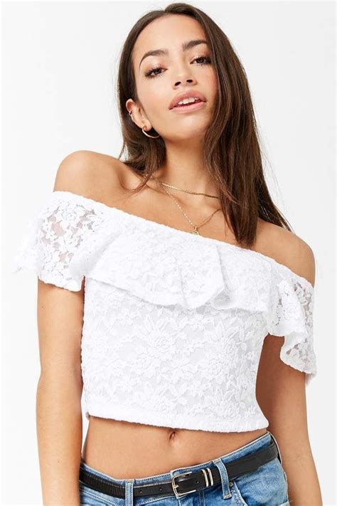 Forever 21 Flounce Lace Off The Shoulder Top Lace Top White Lace