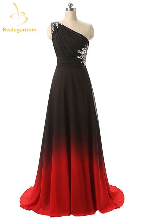 bealegantom one shoulder black red ombre prom dresses 2018 with chiffon