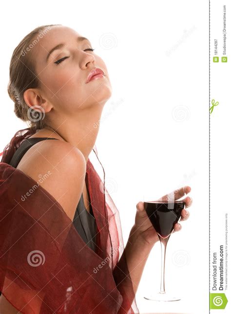 Elegant Woman Drinking Glass Of Red Wine Stock Image