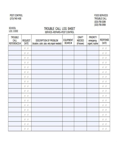 call log sheet template