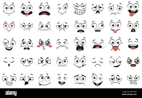 Cartoon Faces Expressive Eyes And Mouth Smiling Crying And Surprised