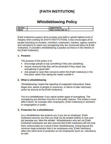 charity whistleblowing policy templates