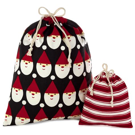 hallmark drawstring christmas gift bag set  fabric bags  drawstrings  medium