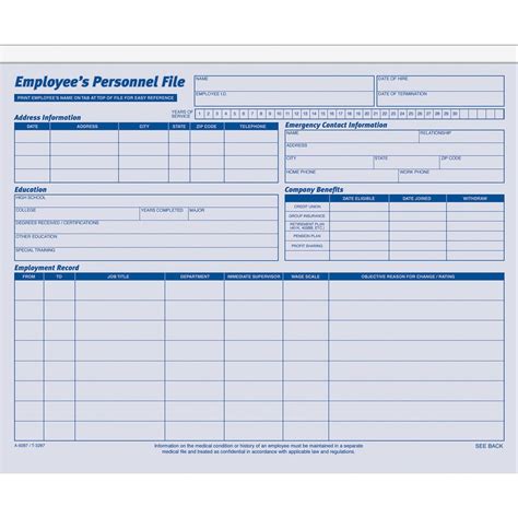 adams employee personnel file folder  sheets  lb