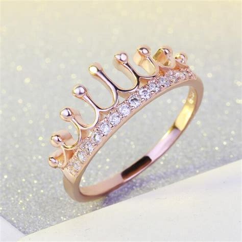 rose gold color queen crown rings copper inlay aaa zircon charm fashion