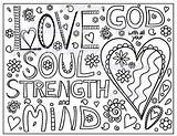 Coloring God Bible Pages Verse Heart Soul Mind Strength Adult Hindu Mandala Printable Verses School Sunday Christian Color Kids Loves sketch template