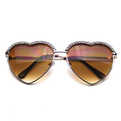 cute chic heart shape glam rhinestone aviator sunglasses rhinestone