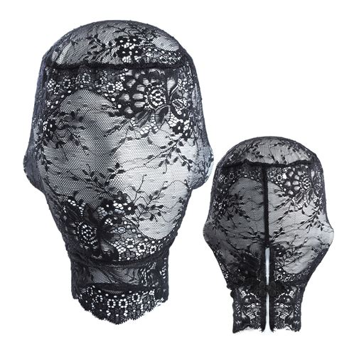 Sexy Lace Flower Pattern Face Mask Fetish Bdsm Full Head Bondage Hood