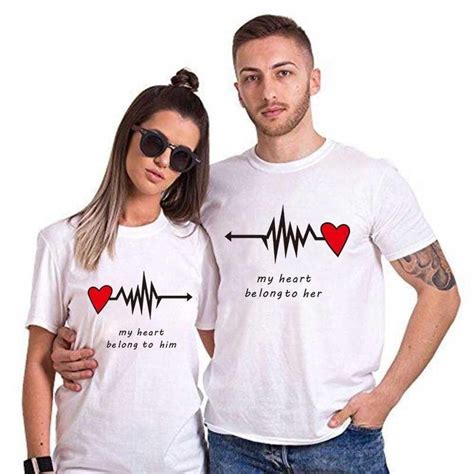 my heart belongs to her love heart couples lovers t shirt summer casual