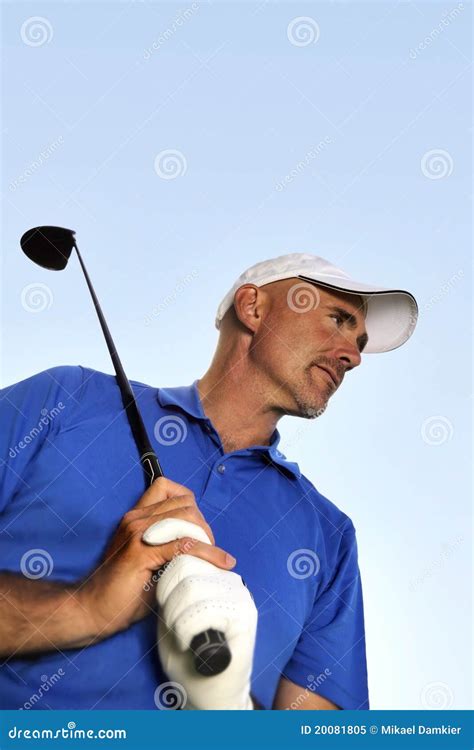 rijpe golfspeler stock afbeelding image  vrolijk portret