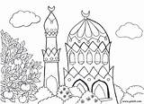 Mewarnai Islamic Islami Ramadan Kartun Kaligrafi Moschee Malvorlagen Masjid Eid Playroom Besuchen Mosques Sketsa Pemandangan sketch template