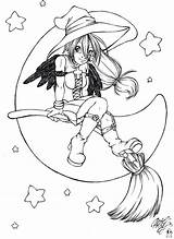 Witch Moon Halloween Coloring Drawing Cute Pages Icolor Choose Board Getdrawings Witches sketch template