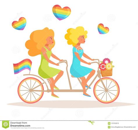 lesbians on a tandem bike vector stock vector illustration of flag colorful 121918210