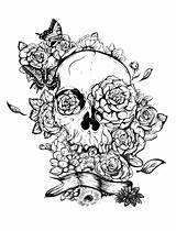 Skull Roses Coloring Adult Rose Pages Tattoo Adults Tatoo sketch template