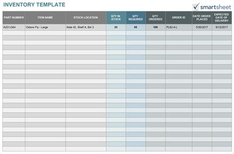 website inventory template